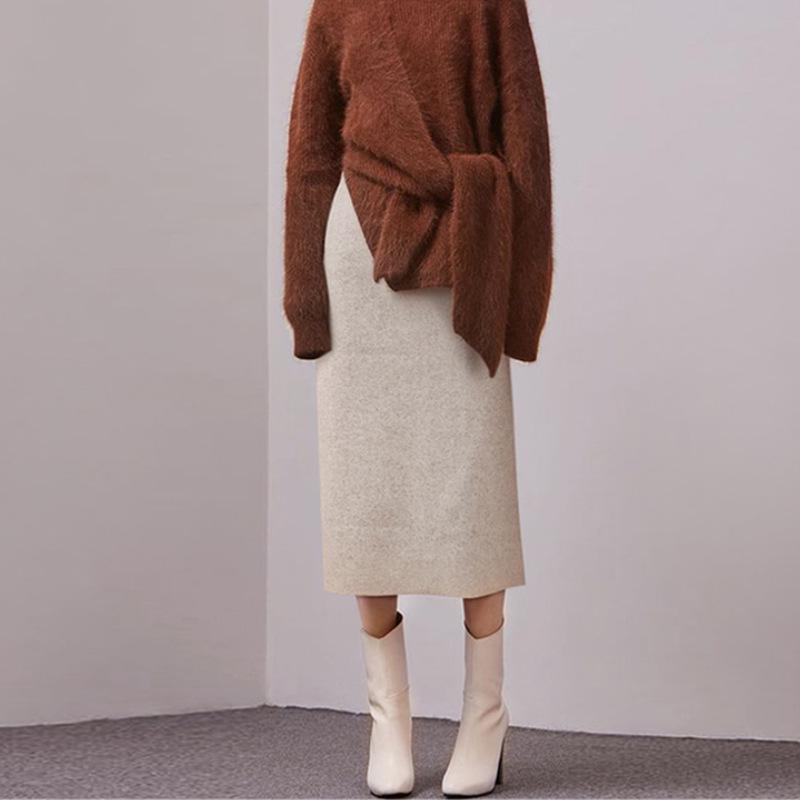 Women's High-Waisted Wool Midi Skirt - Retro A-Line for Autumn/Winter