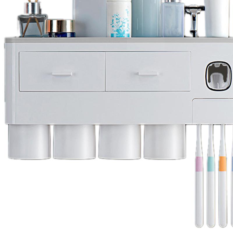 Wall Mounted Toothbrush Holder Multi Function Magnetic Absorption Bathroom Storage Rack with Drawer Toothpaste