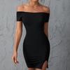 Zomer nieuwe effen off-shoulder bodycon-jurk met ingekerfde zoom