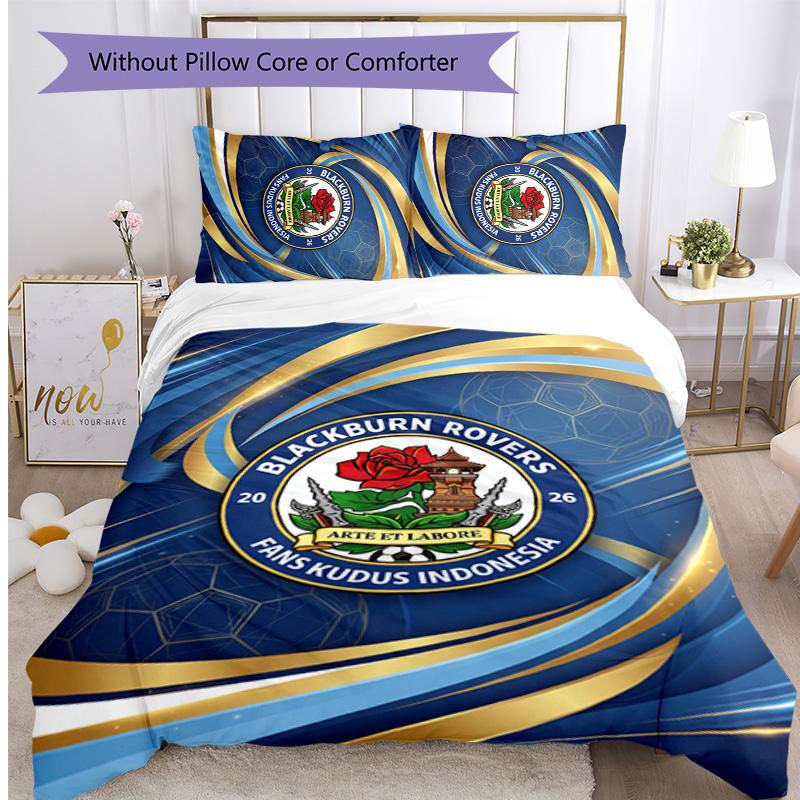 Blackburn Rovers Football Printed 3 Pieces Bedding Set, Comfortable Skin Friendly Bedroom Duvet Cover Set