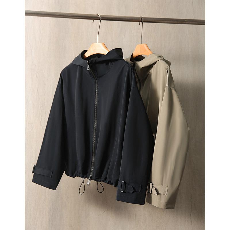 Hooded zipper trench coat women's clothing spring and autumn new loose temperament short age-reducing design jacket tide