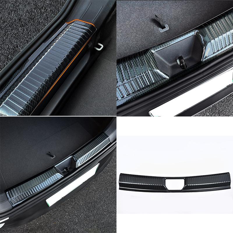 Car modified For Volkswagen ID.4 - Steel carbon fiber Rear Trunk ide Bumper Protector cover sill guard