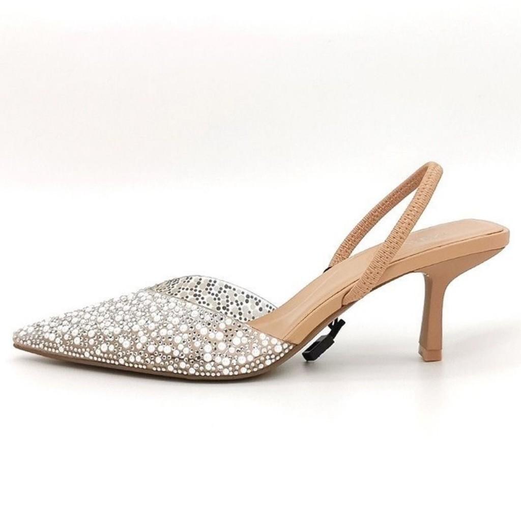 Open Toe High Heel Shoes With Pearl Details For Daily Use