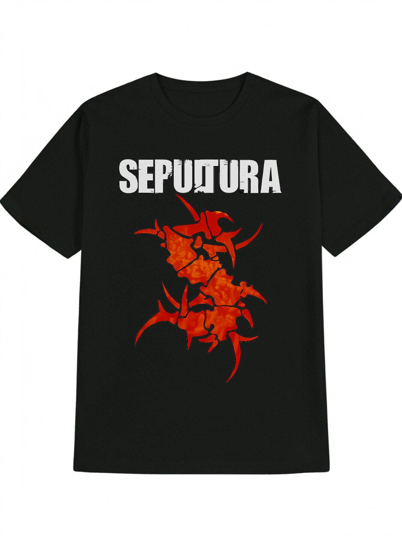 Casual Crew Neck T-shirt with SEPULTURA Red Abstract Graphic Print S