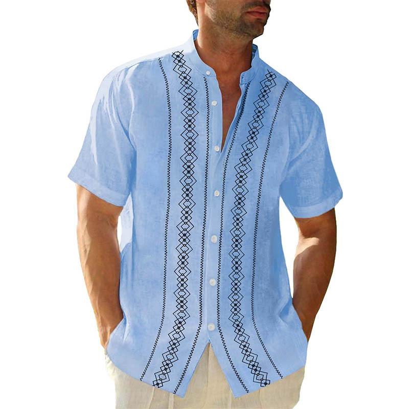 Summer Men's Shirt Button Short Sleeved Design with Stripes for Coolness Solid Color Top Shirts Men’s