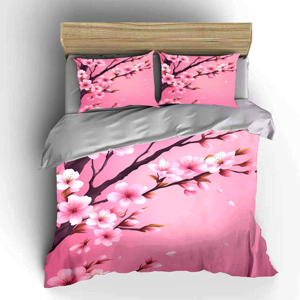 Cherry Blossom Themed Decor Set Soft Comfortable Duvet Cover Bedding Set Included 1*Duvet Cover & 2*Pillowcases, Gift