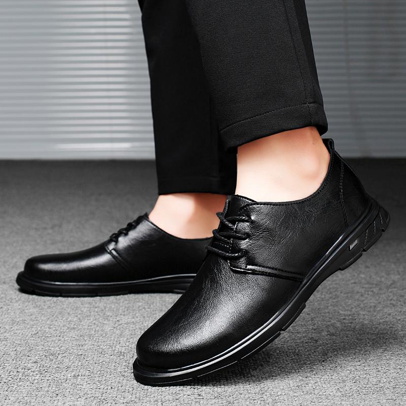 Fashion Men's Genuine Leather Lace-Up Oxford Shoes Classic Business Formal Wedding Dress Shoes Slip-Resistant Groom Party Office Shoes