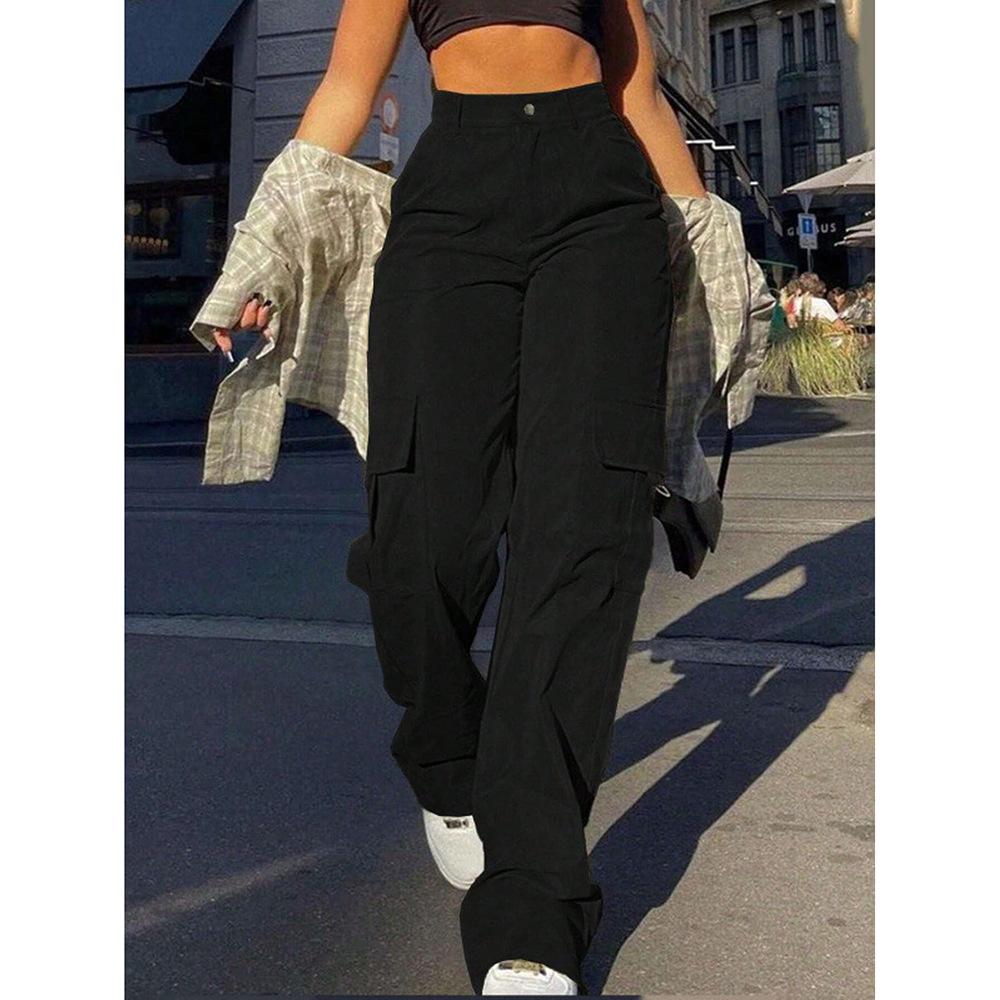 Women s High Waist Wide Leg Cargo Pants in Black and Gray S чёрный