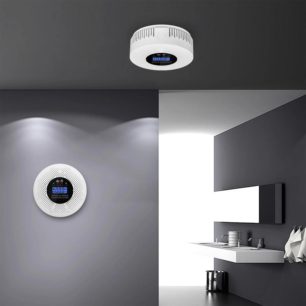 Smoke and Carbon Monoxide Detector with LCD Display 2 In 1 Fire Alarm Smoke Detector Powered by Battery for Home Office RV Hotel