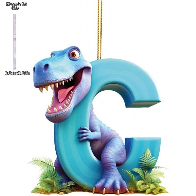 1ks vánoční dinosauří ozdoby 26 písmen kreslený přívěsek 2D plochý akrylový materiál dinosauří figurky závěsná vánoční párty dekorace, ideální pro domácnost