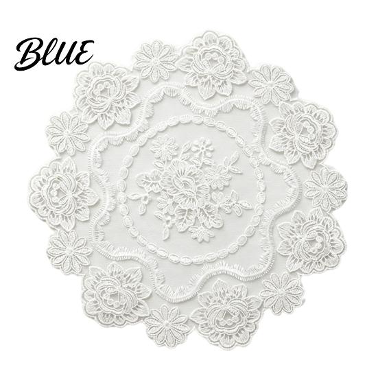 French Style Kitchen Table Accessories Retro Lace Placemat White Floral Doilies Embroidered Mat Cream Decorative Placemat Sheer Mesh Doily for Tea