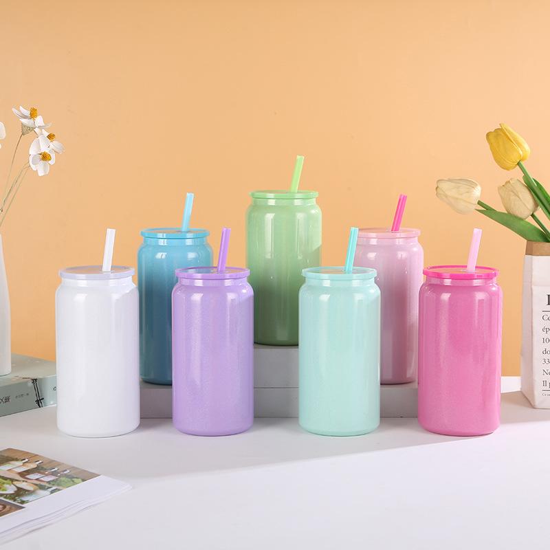Thermos Cup High Appearance Level Mason Jar Straw Water Cup Simple Thermal Insulation Cold Color Cans