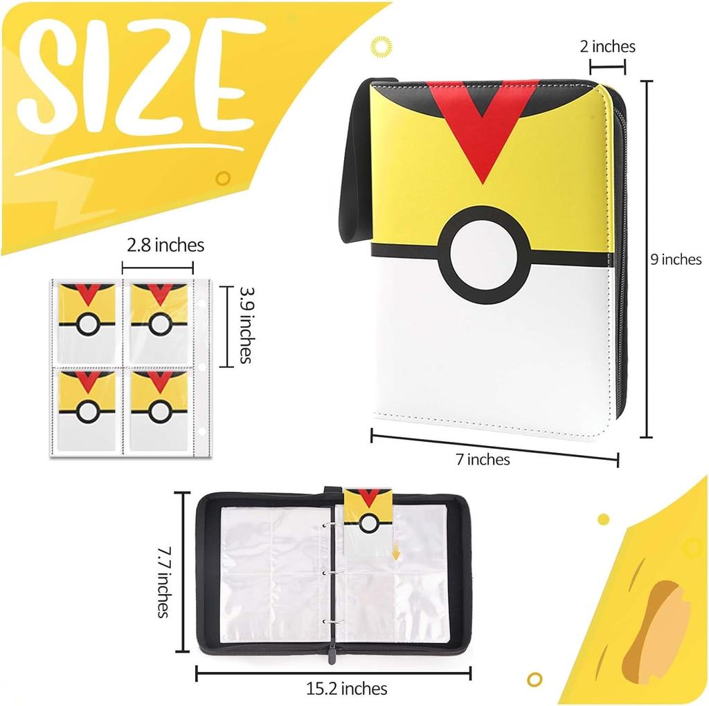 Card Binder 4 Pocket, Trading Card Holder Fits 400 Cards With 50 Removable Sleeves, Portable Collection Card Ablum, Game Card Case book With Zipper