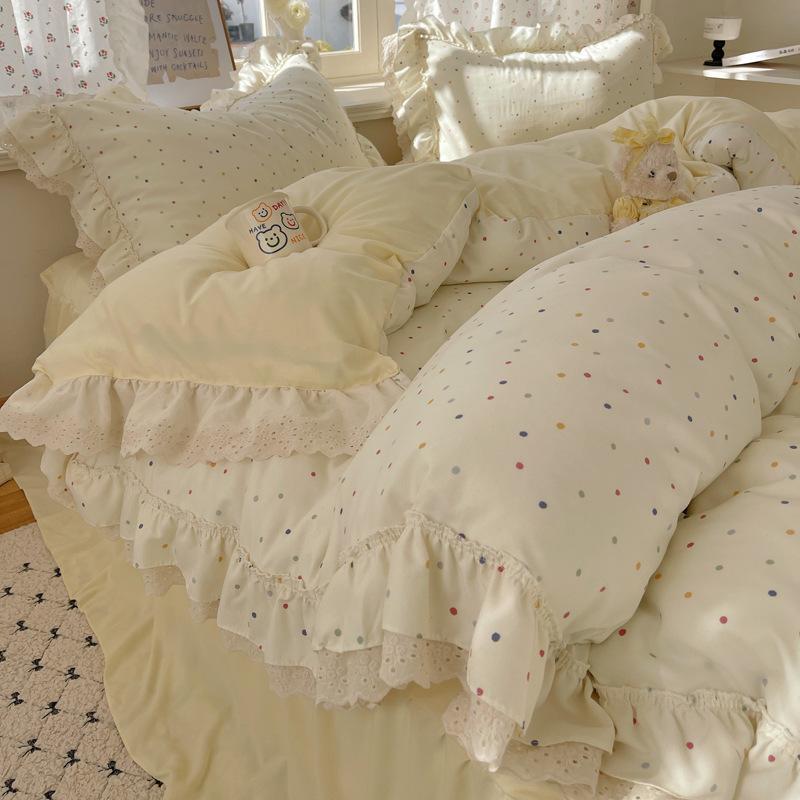 Double Yarn Princess Wind Lace Bedding Four-piece Set Skin-friendly Breathable Washed Sheets Quilt Cover Pillowcase