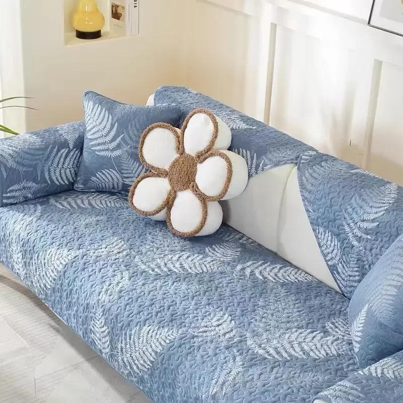 Living Room Embroidered Cotton Sofa Cover Thicken Non-Slip Couch Cushion Slipcover Soft Towel Blanket Home Decor