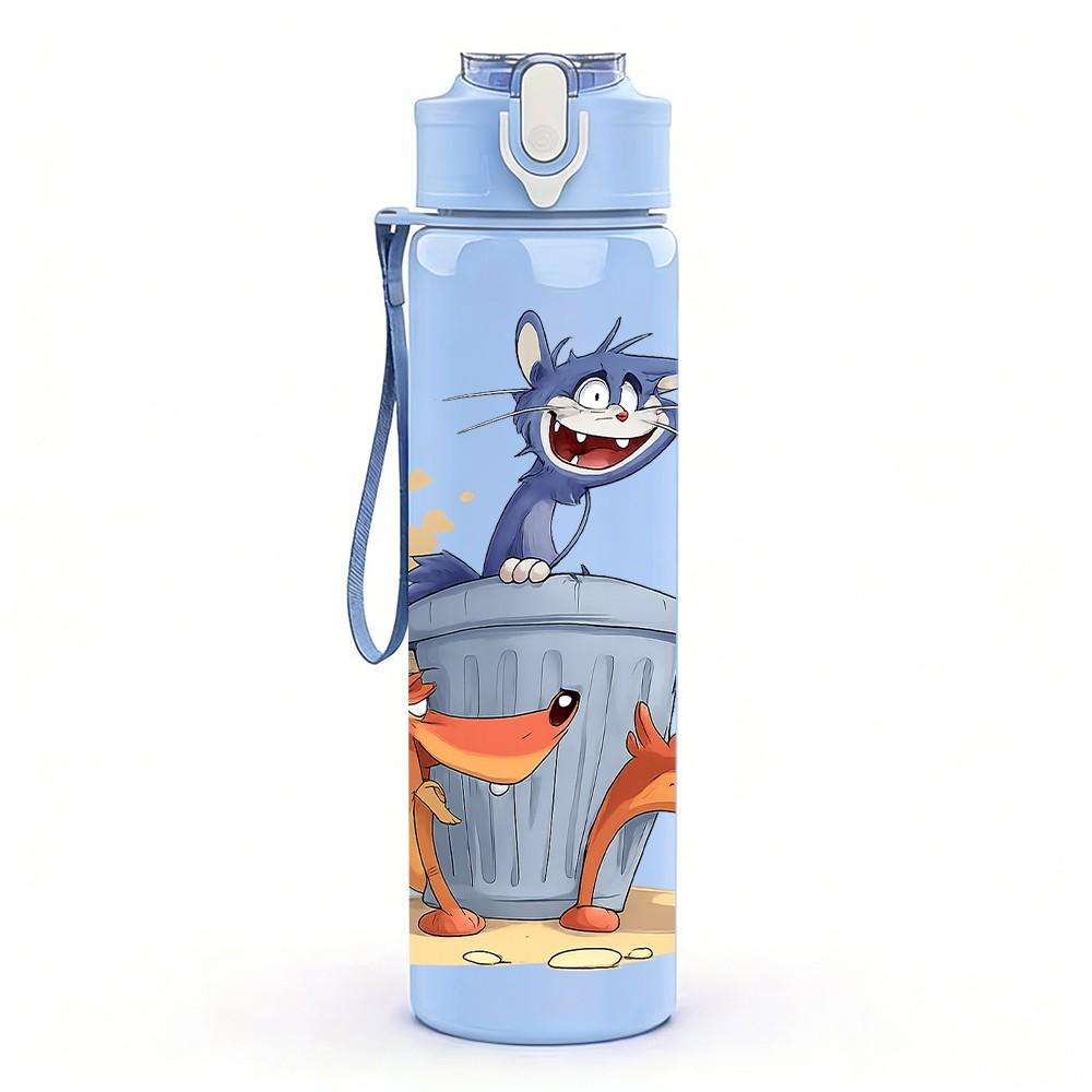 1PC Bucket Cat Cartoon 750ml Color Plastic Sports Water Bottle Leakproof Flip Straw Lid Suitable for Sports Office Home Use