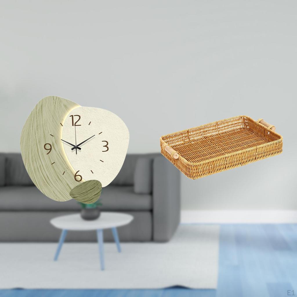 Silent Cartoon Wall Clock Woven Fruit Basket Decorative Room Decor Office Farmhouse Hanging Snack