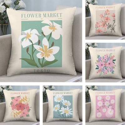 Flower Market Pretty Pillow Case Plush Fabric Soft Double Sided Print Sofa Cushion Cover Throw Pillow Covers