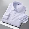Men Formal Shirt Long Sleeve Office Solid Color Striped Anti-Wrinkle Fashion Business Pocket White Social Shirt Men's Clothing