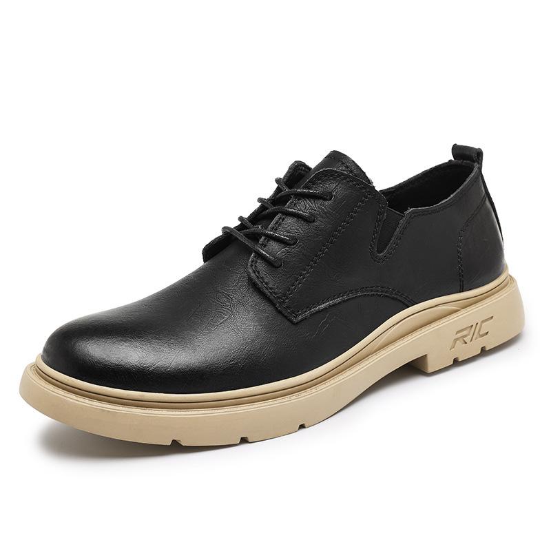

Summer men s business casual leather shoes cowhide retro round head British leather shoes men s platform leather big head men s shoes tide 38