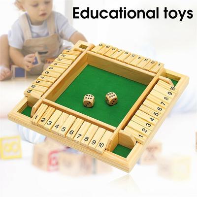 (GHT) Shut The Box Wooden Mathematic Traditional Pub Board Dice Game Travel 4 Players