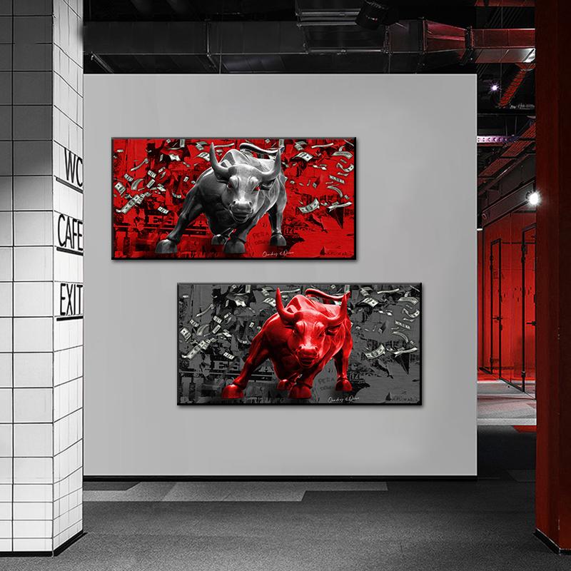 Dimensiune mare Dollar Bull Artă Perete Pânză Statuie Animale Pop Pictură Postere și Printuri Imagini Moderne Birou Decoratiuni Casa
