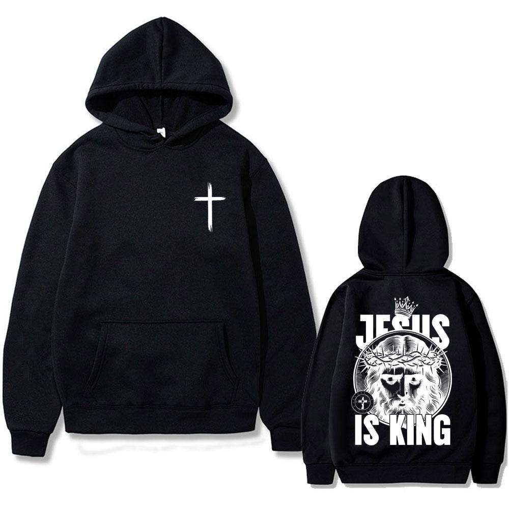 Christian Jesus Is King Graphic Hoodie Men Women Hip Hop Fashion Retro Oversized Sweatshirt Unisex Fleece Cotton Hoody Pullover