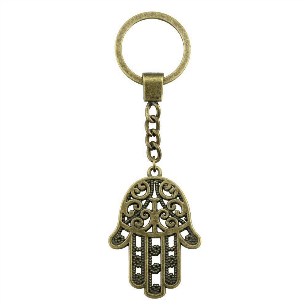 Star of David Talisman Amulet Pendant Antique Bronze Metal Keychain with 30mm Ring for Boys Bag Charm