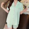 Lace Lace Solid Color Pajamas Women'S Summer Ice Silk Light And Thin Short-Sleeved Shorts Niche Cardigan Loungewear Set