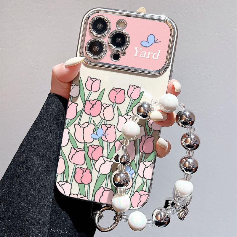Large Windows Suitable for Apple 12PRO Electroplated Flower Mobile Phone Case IPhone 15XSMAX Protective Case Anti Fall Oil Painting