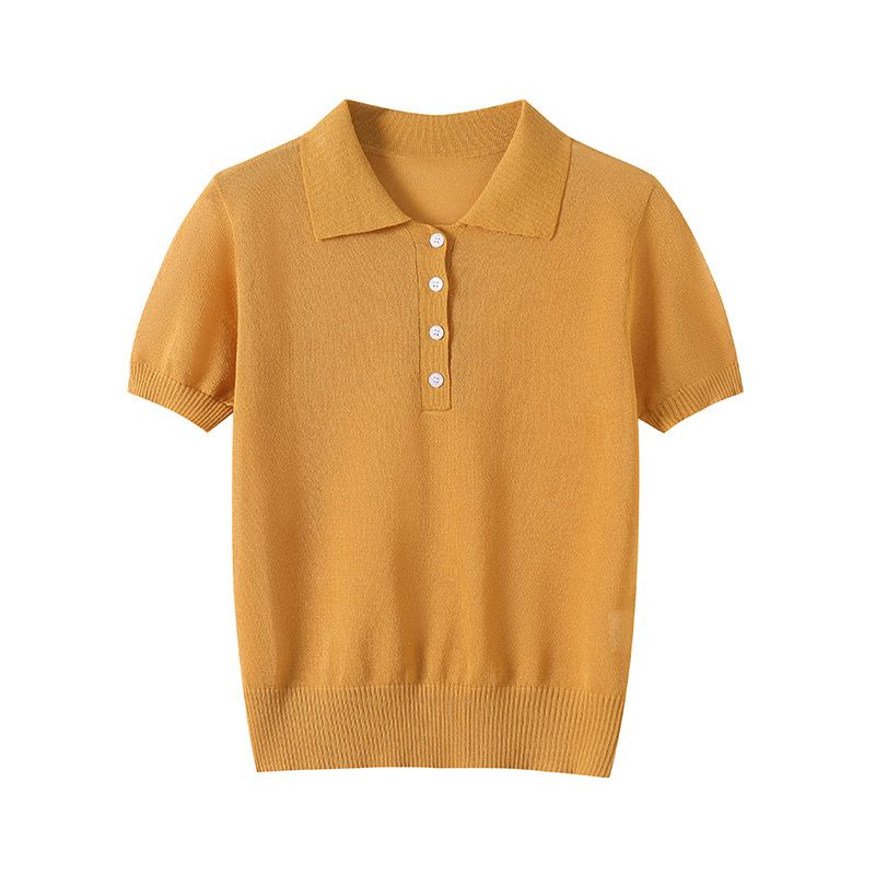 Jnleaog Spring New Arrival Women's Fashion Style French Fashion Polo Shirt Knitted Short-Sleeved Shirt