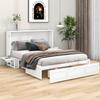 =(WX000705AAK) Cama Armário Móvel 140 x 200 com Gavetas aos Pés da Cama e Pequena Prateleira Lateral, Cama Plataforma Conversível, Branco
