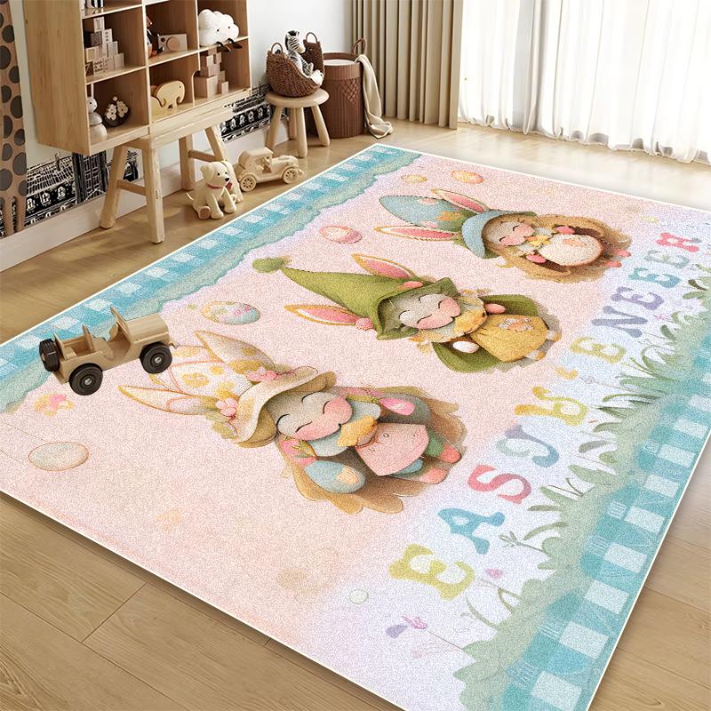 Cute Decoration Carpet for Room Little Rabbit Cartoon Style Non-slip Living Room Rug Bedroom Bedside Plush Soft Mat for Children