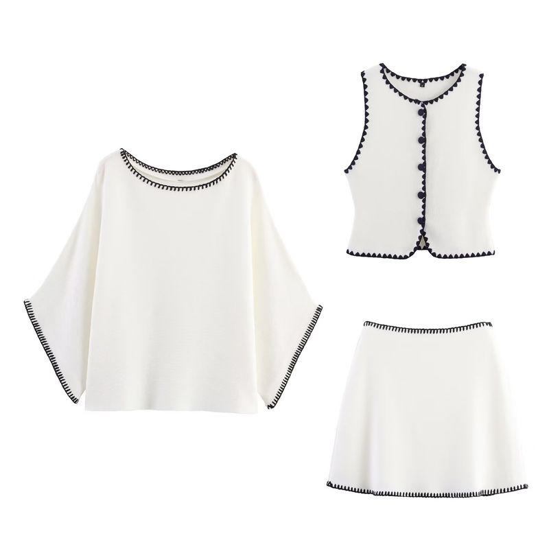 Araltay New Arrival Fashion Style Women's Clothing Fashion Color Contrast Embroider Sweater Vest Skirt Outfit 2142121