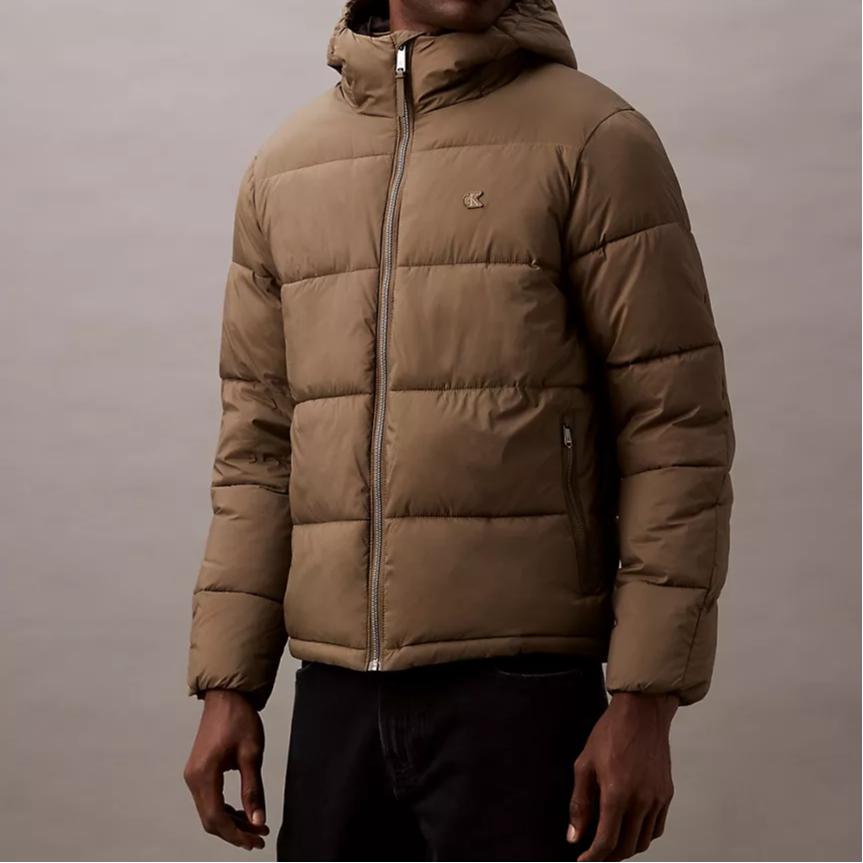 Calvin Klein Minimalist Comfortable Versatile Hooded Down Jacket Men outerwear Brown 40EM193-720