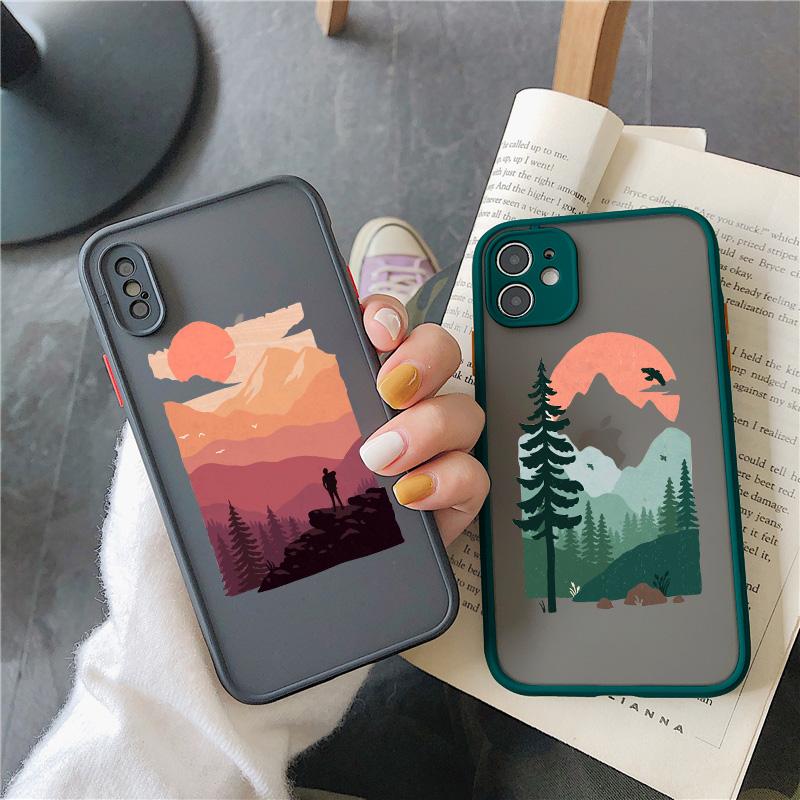 Mountain Tree Sunset Phone Case For iPhone 7 8 Plus SE2 For Iphone X XR Xs Max 16 11 12 13 14 15 Mini Pro Max Shockproof Cover