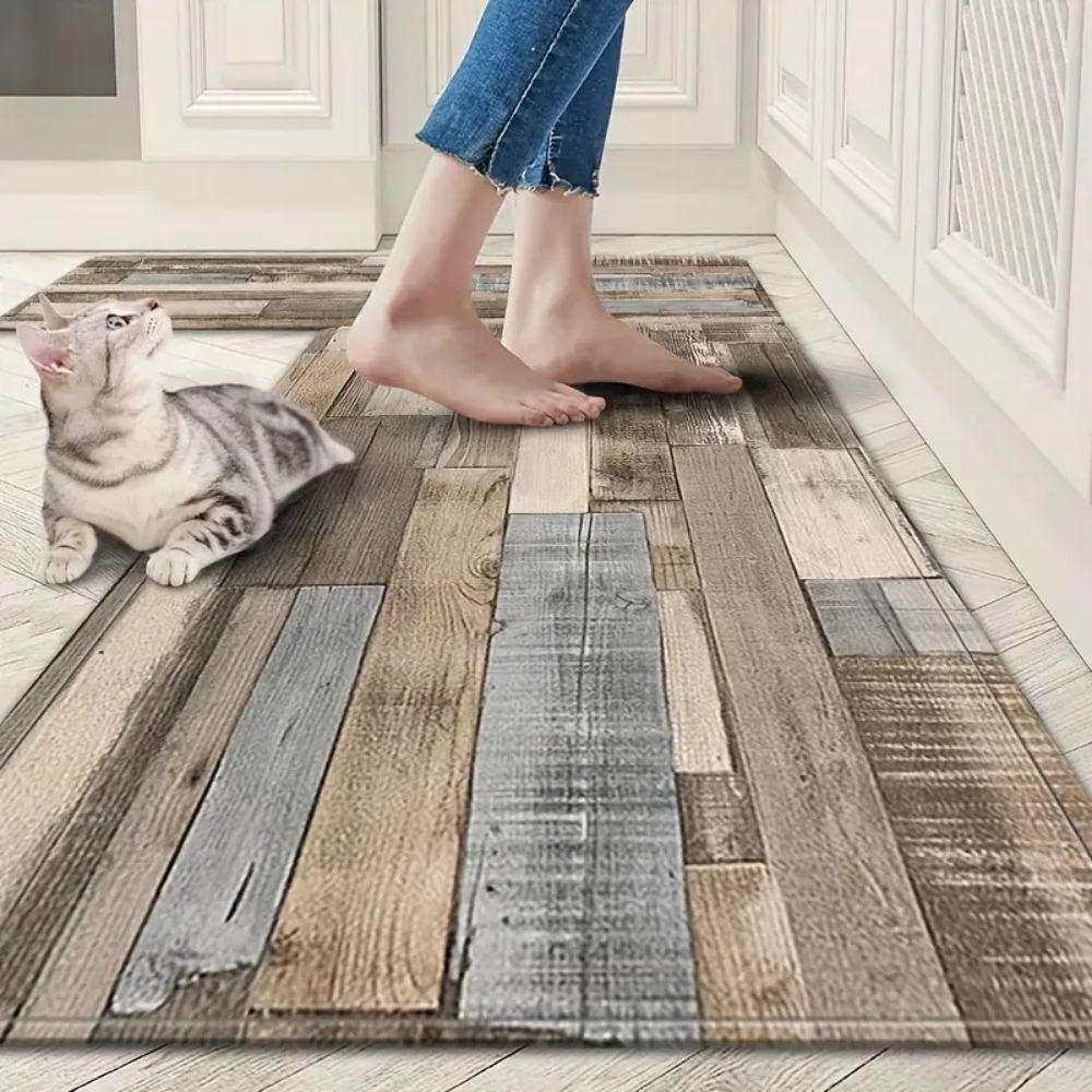 1/2 Pieces Wood-Grain Imitation Carpet, Durable And Long-Lasting Kitchen Two-Piece Floor Mat For Home Decoration