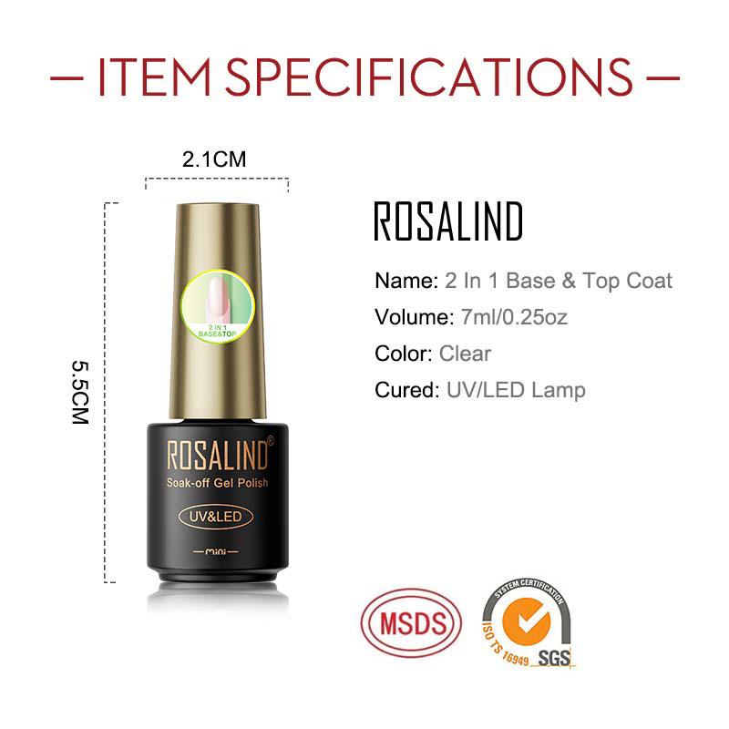 ROSALIND 2 in 1 Basis- und Decklack Gelpolitur hell für Nail Art Design LED/UV Lampe