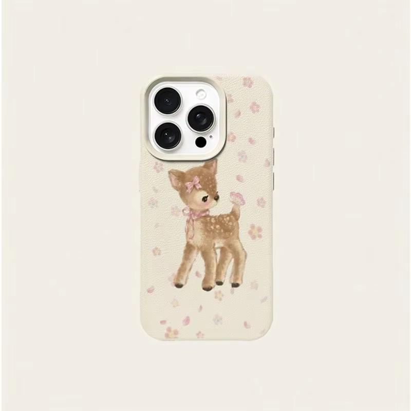 Cute Deer & Floral Pattern Phone Case For iPhone 17 Air 16 e 15 14 13 12 11 Pro Max Plus SE TPU Material Cover