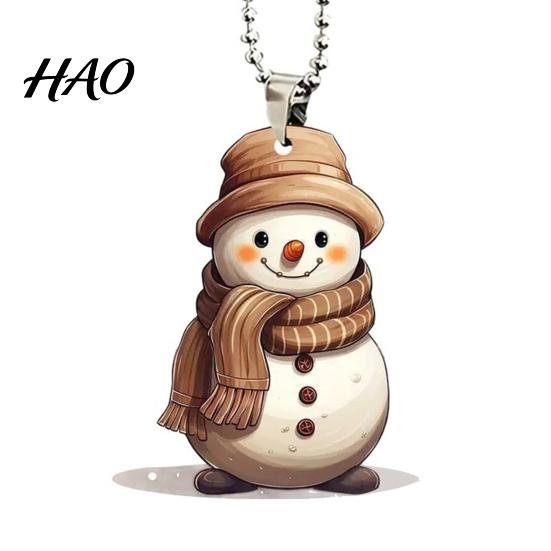 Christmas Snowman Acrylic Ornament Cute Pendant, 2D Flat Car Rearview Mirror Hanging Holiday Pendant Decoration with Keychain Ring, Tree Ornament,