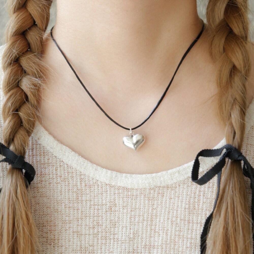 Heart Pendant Leather Silver Necklace N01124