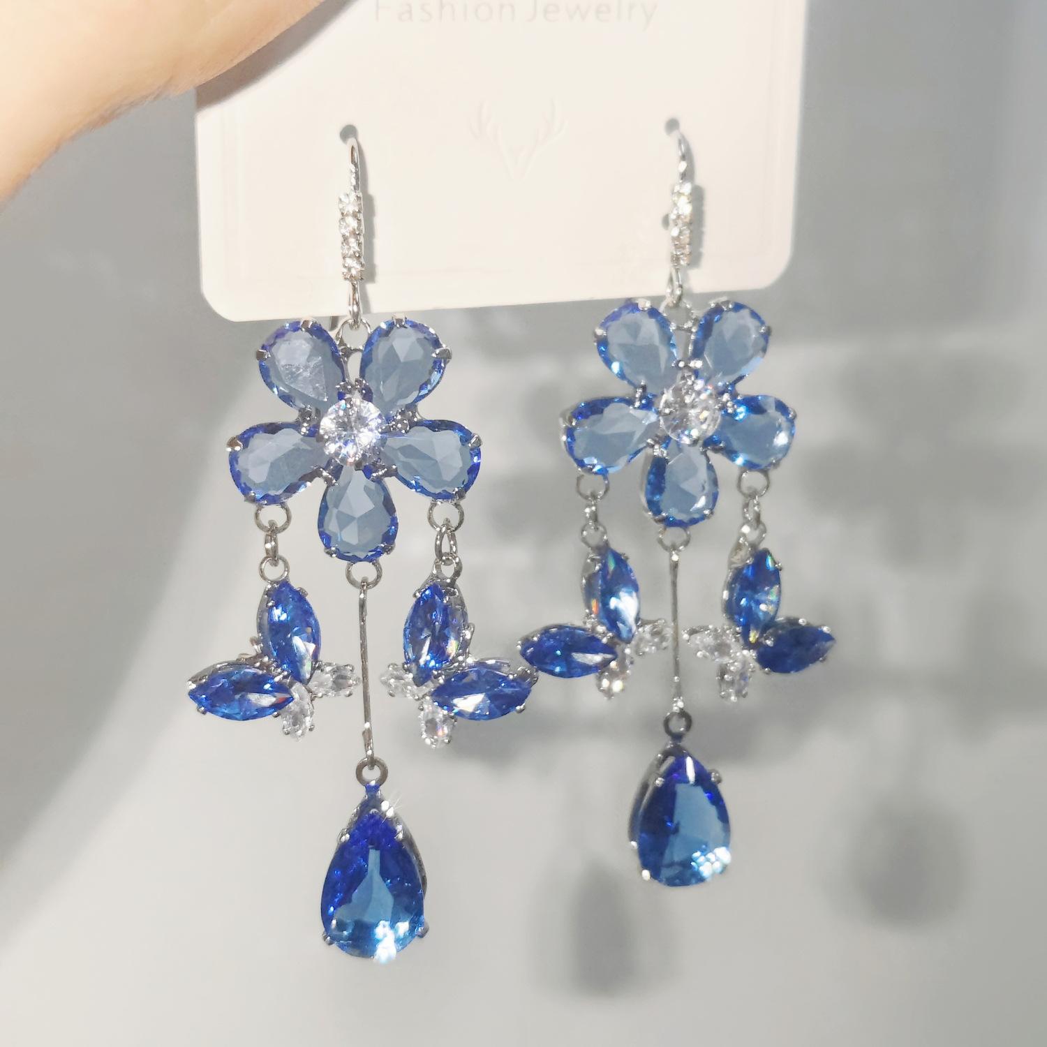 

Zircon flower butterfly water drop fringed ear hook new super fairy ins exquisite earrings fashionable versatile earrings