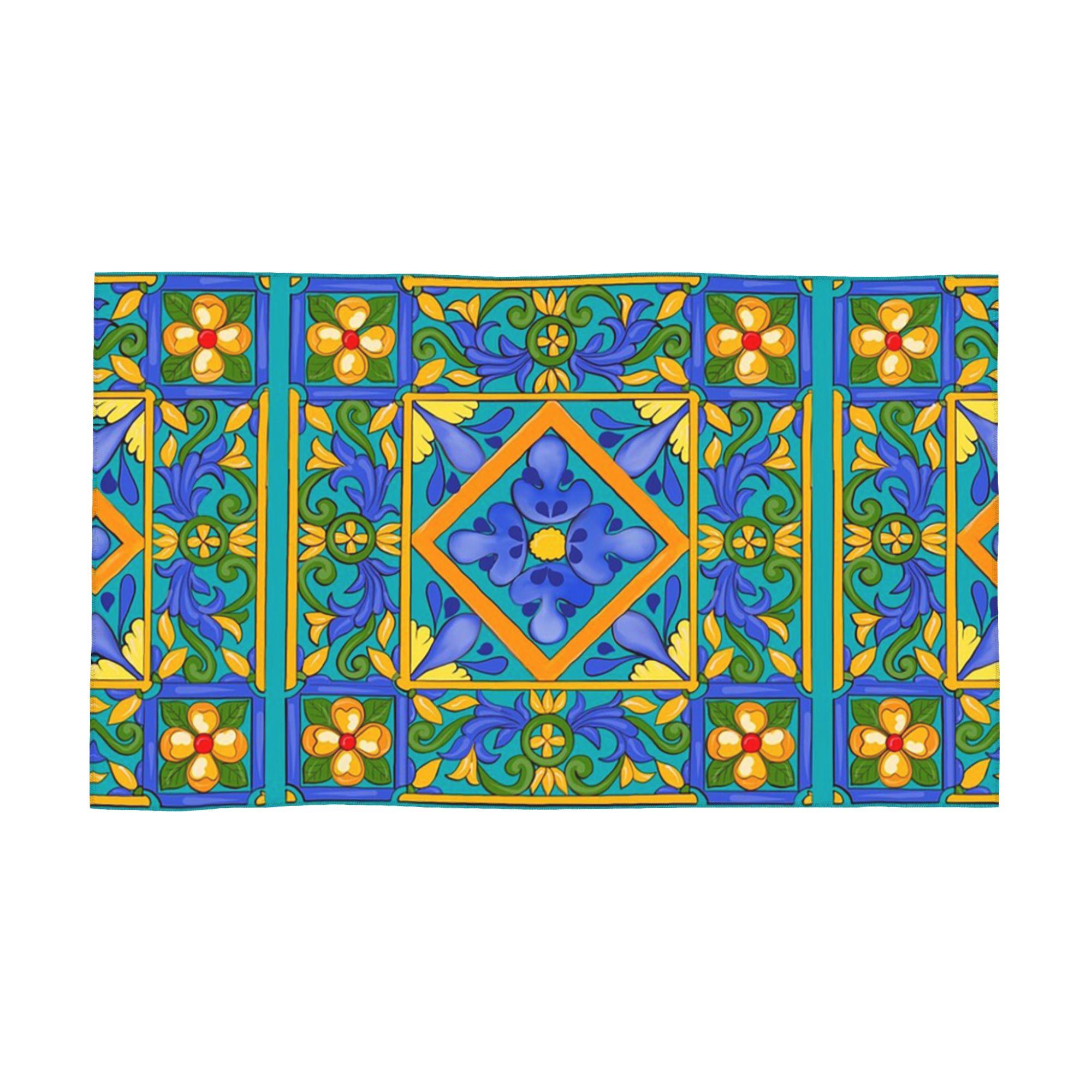 Summer ,Sicilian tiles ,majolica,lemons ,Mediterranean Soft Face Towel Quick Dry Pool Bath Cotton Towels Absorbent W30*H60(CM)