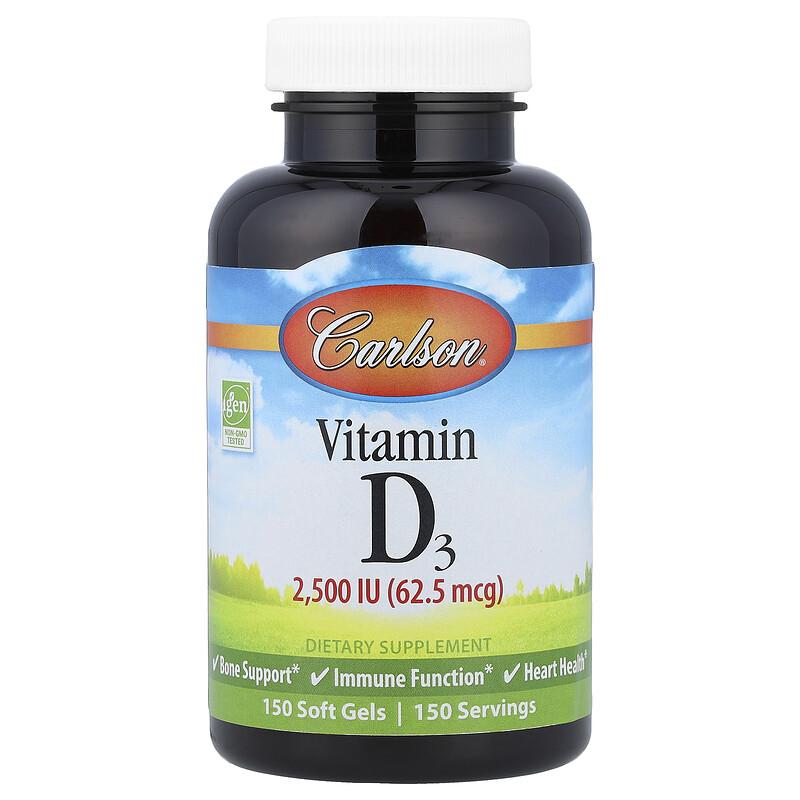 Vitamin D3, 62.5 mcg (2,500 IU), 150 Soft Gels