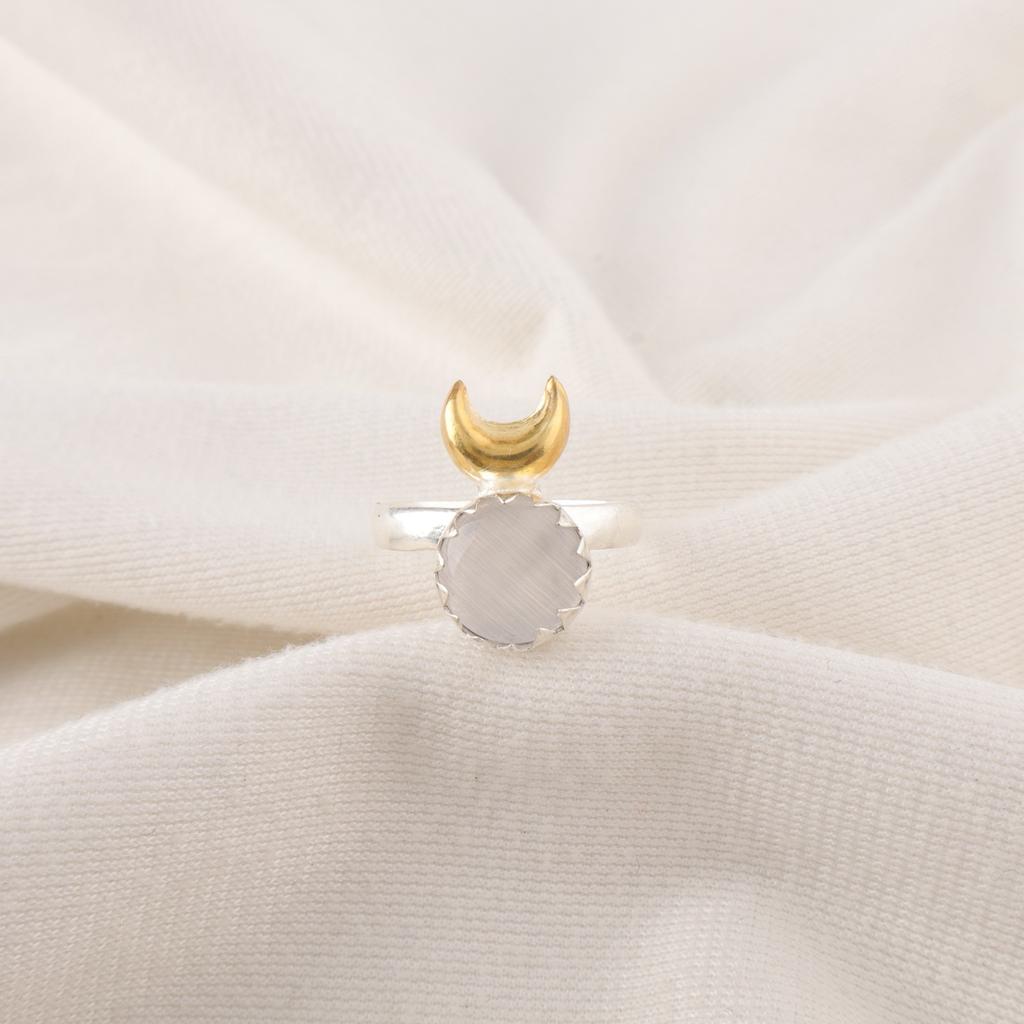 Round Selenite Stone 925 Silver Handcrafted Wife Gift Eternity Promise Boho Ring RR-58-45