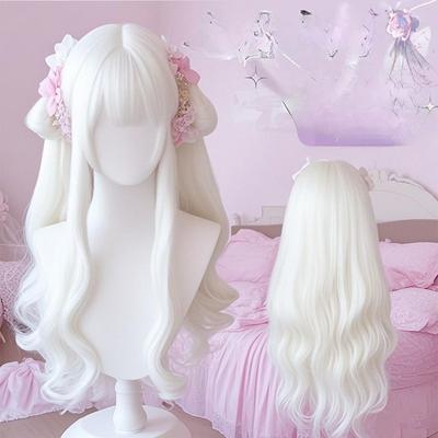 Girl's Long Wavy Wig - Lolita Style, Big Waves, Pure White Wig - Cosplay Wig for Anime