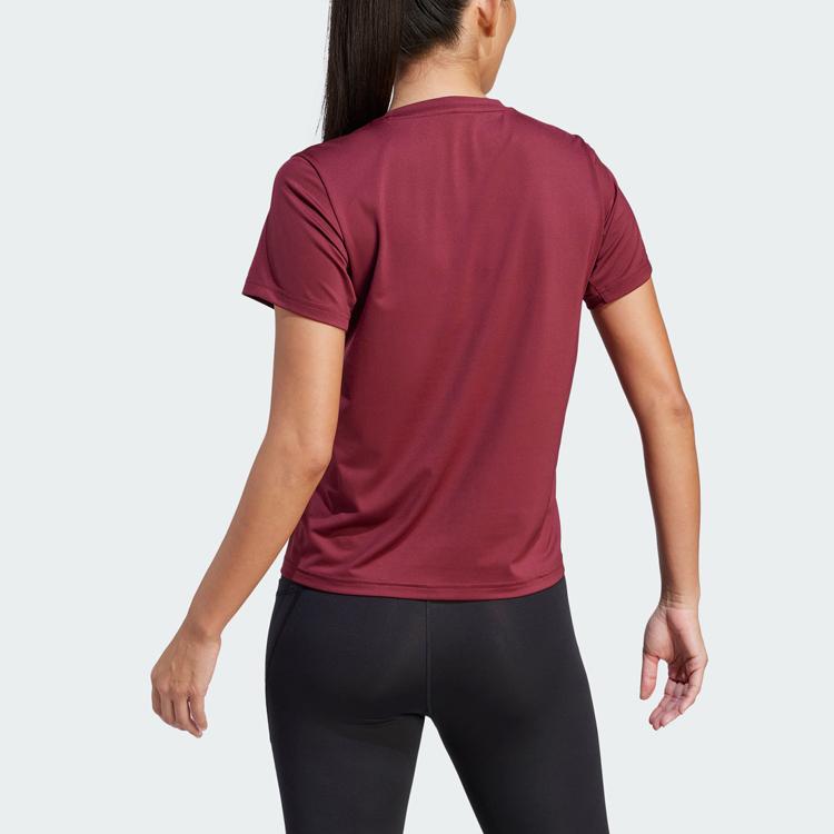 Adidas Power Tee Solid Logo Sports Round Neck Short Sleeve T-Shirt Women Tops Dark-Red IN6210