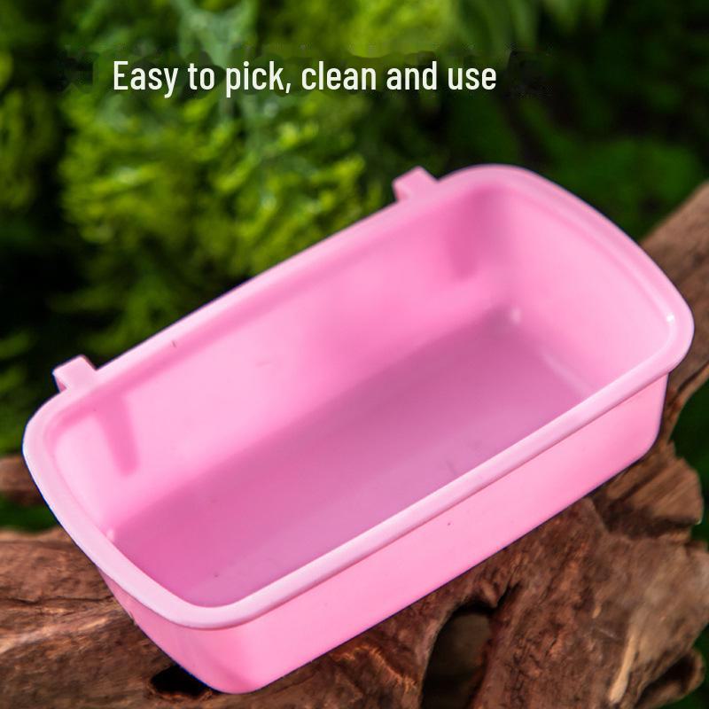 Non-Spill Rectangular Food Bowl for Small Pets: Secure Hanging for Hamsters, Chinchillas, and More