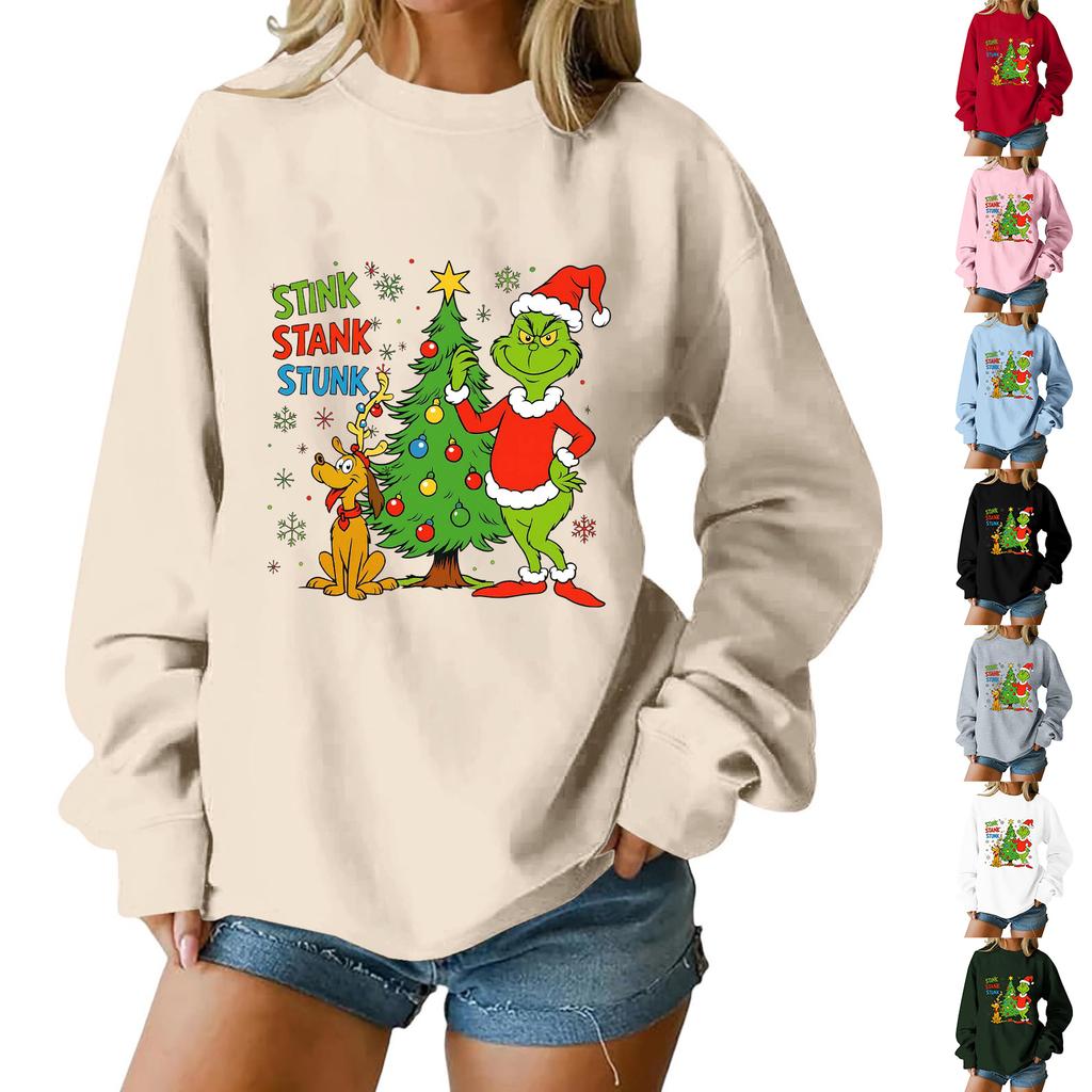 Damen Locker Bequem Lässig Modisch Charakterdruck Rundhals Langarm Sweatshirt