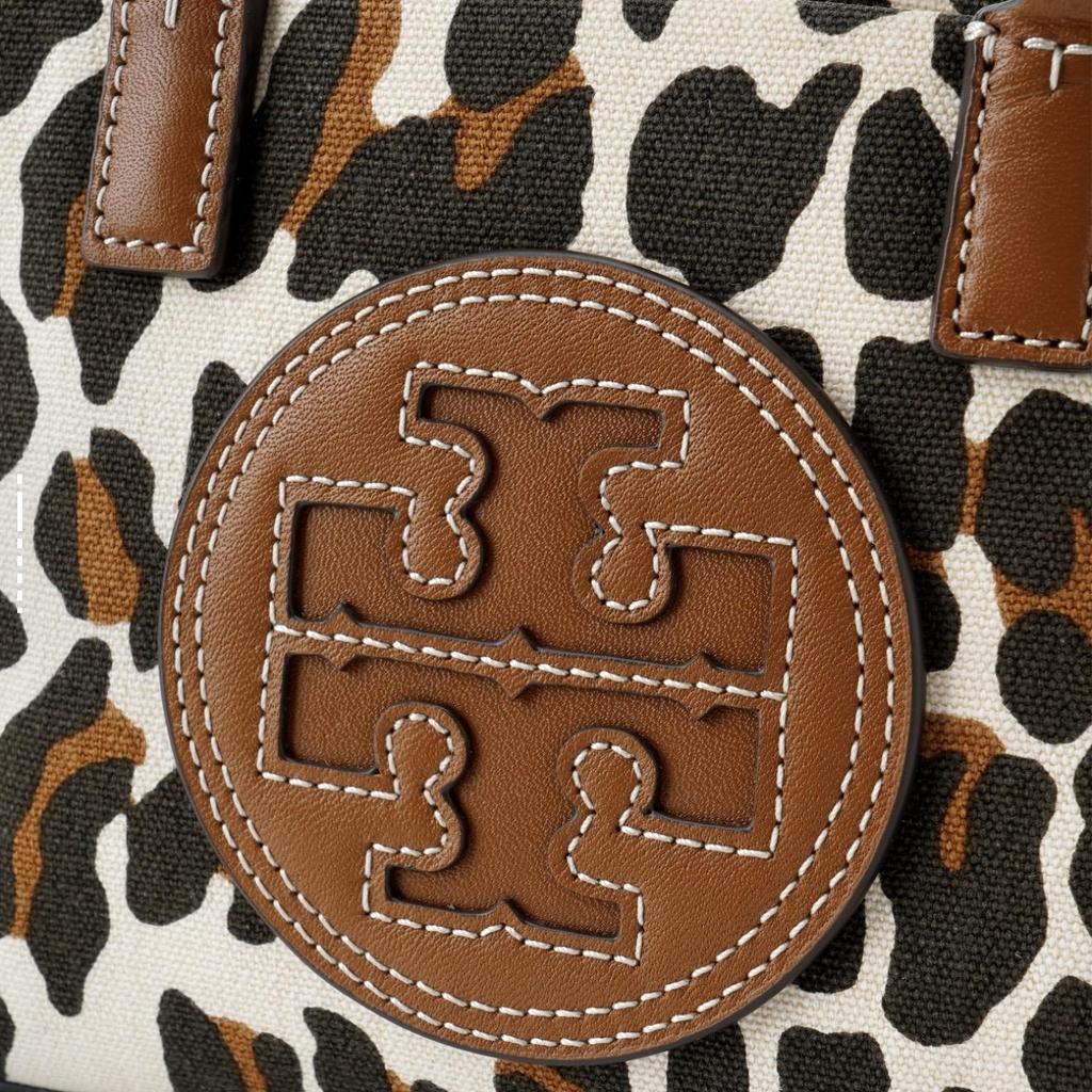 TORY BURCH Ella Double T Logo Leather Tote Bag Tote Bag Shopping Bag Shoulder Handbag Mini Women's Leopard Print